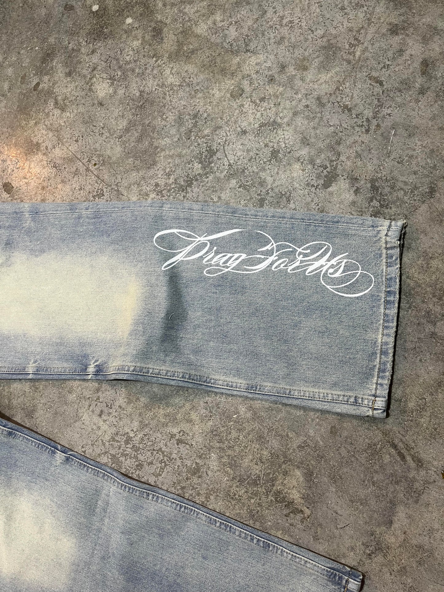 PRAY FOR US SUN FADE DENIM